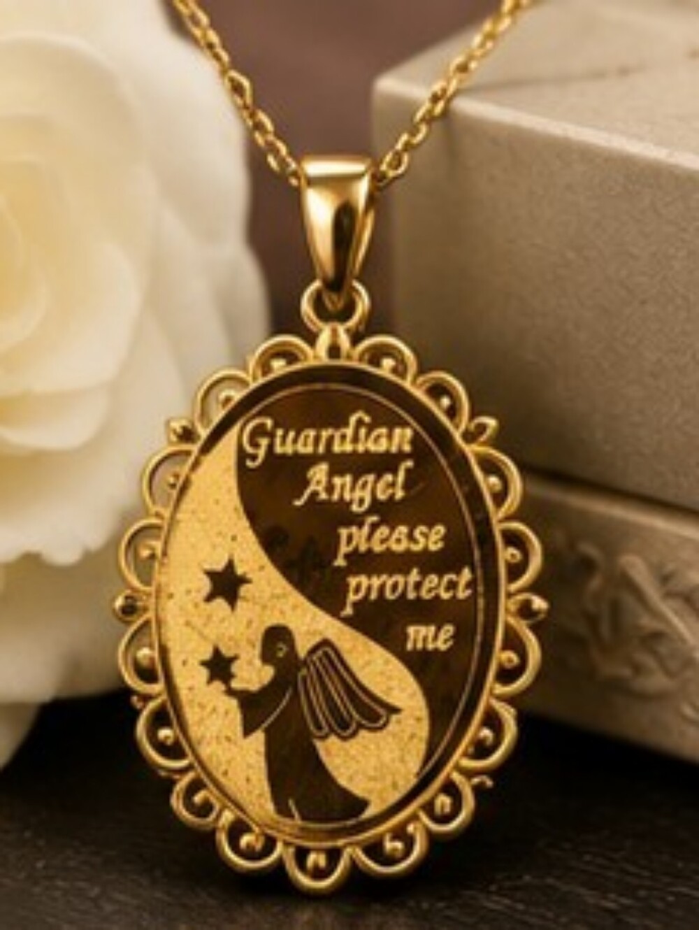NIB 18K Gold Over Sterling Silver Guardian Angel Pendant Necklace JC Penney 18" - Picture 3 of 11
